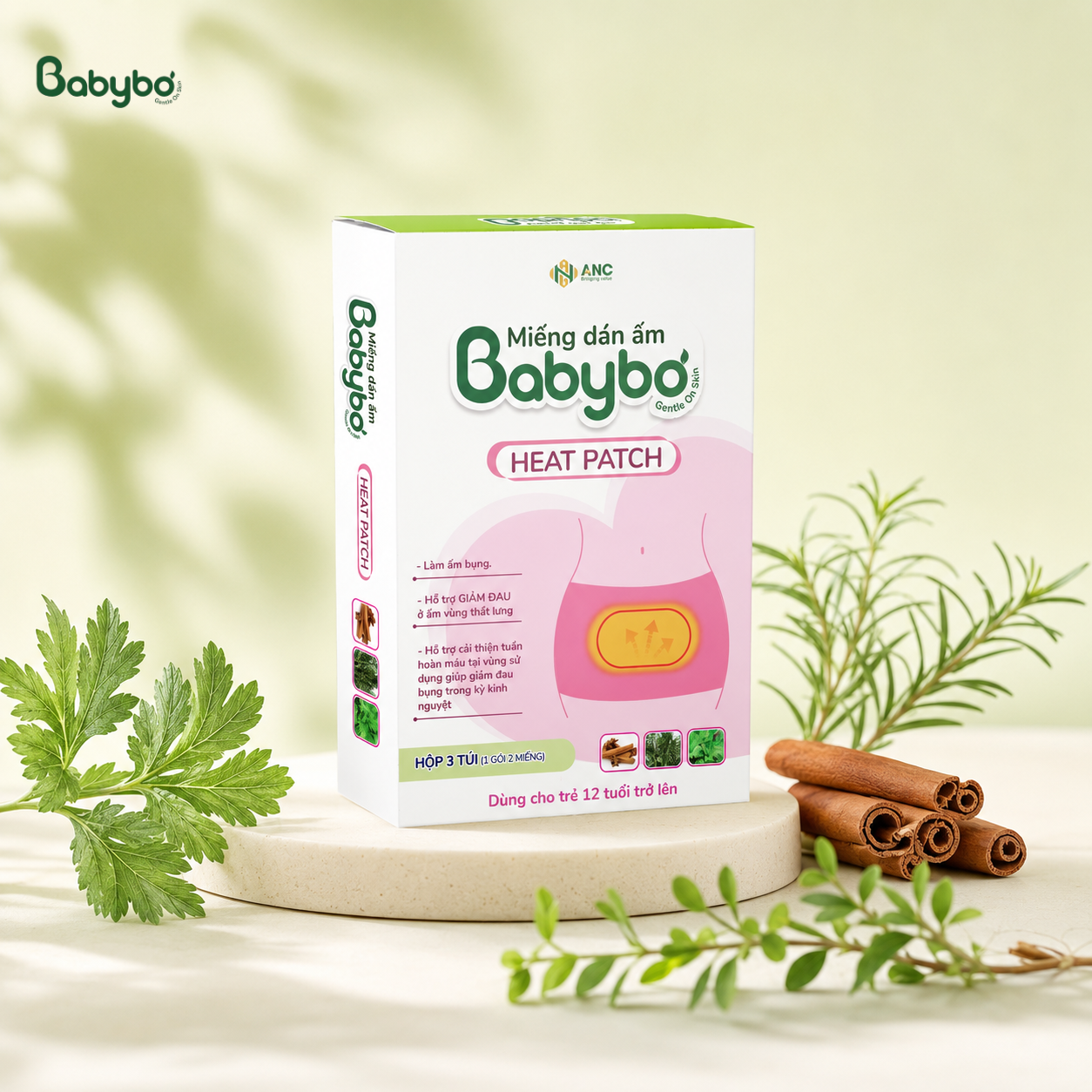 Miếng dán giảm đau bụng kinh Babybơ Heat Patch hỗ trợ làm ấm bụng
