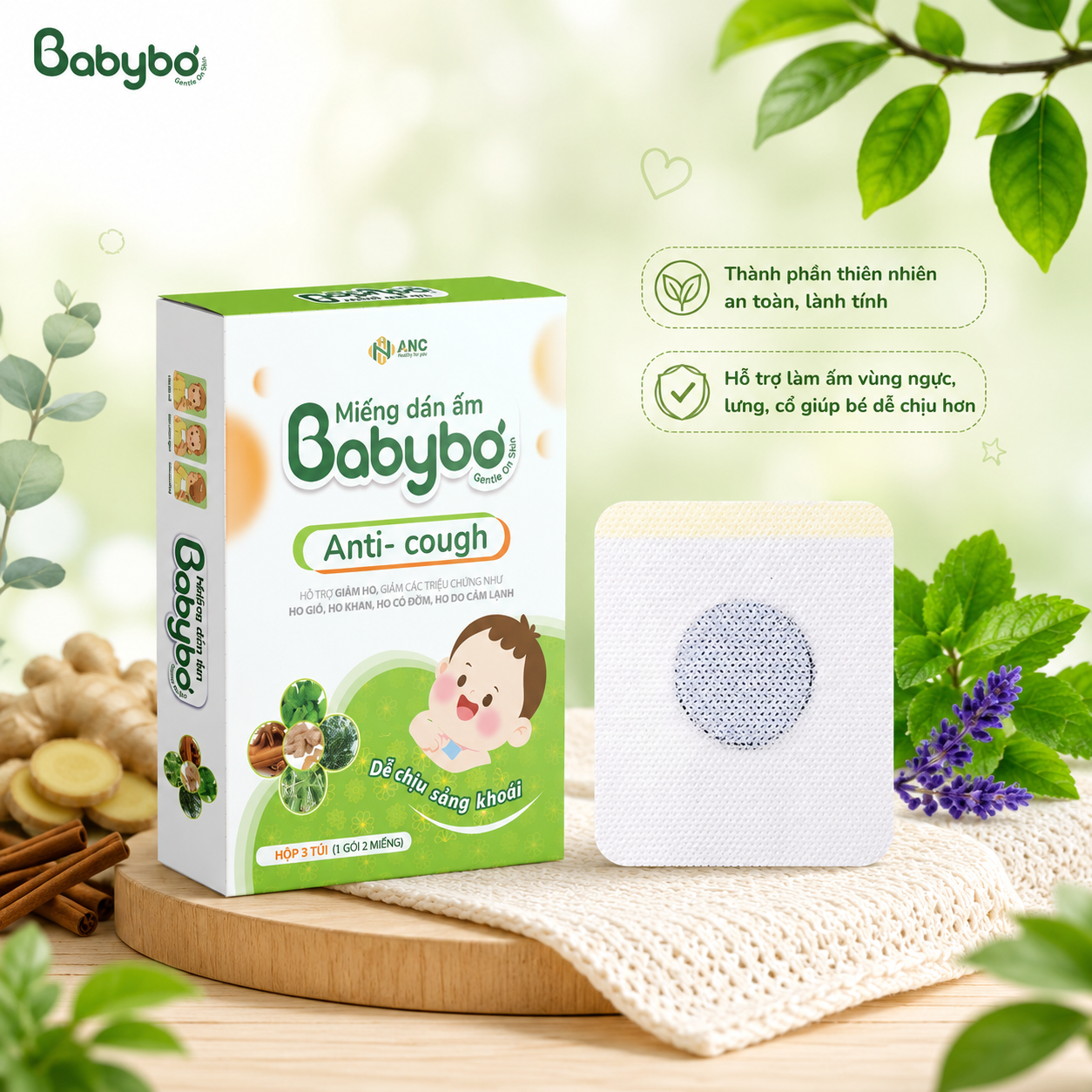 miếng dán giảm ho BABYBƠ Anti-cough hỗ trợ giữ ấm và giúp bé dễ chịu hơn khi ho về đêm
