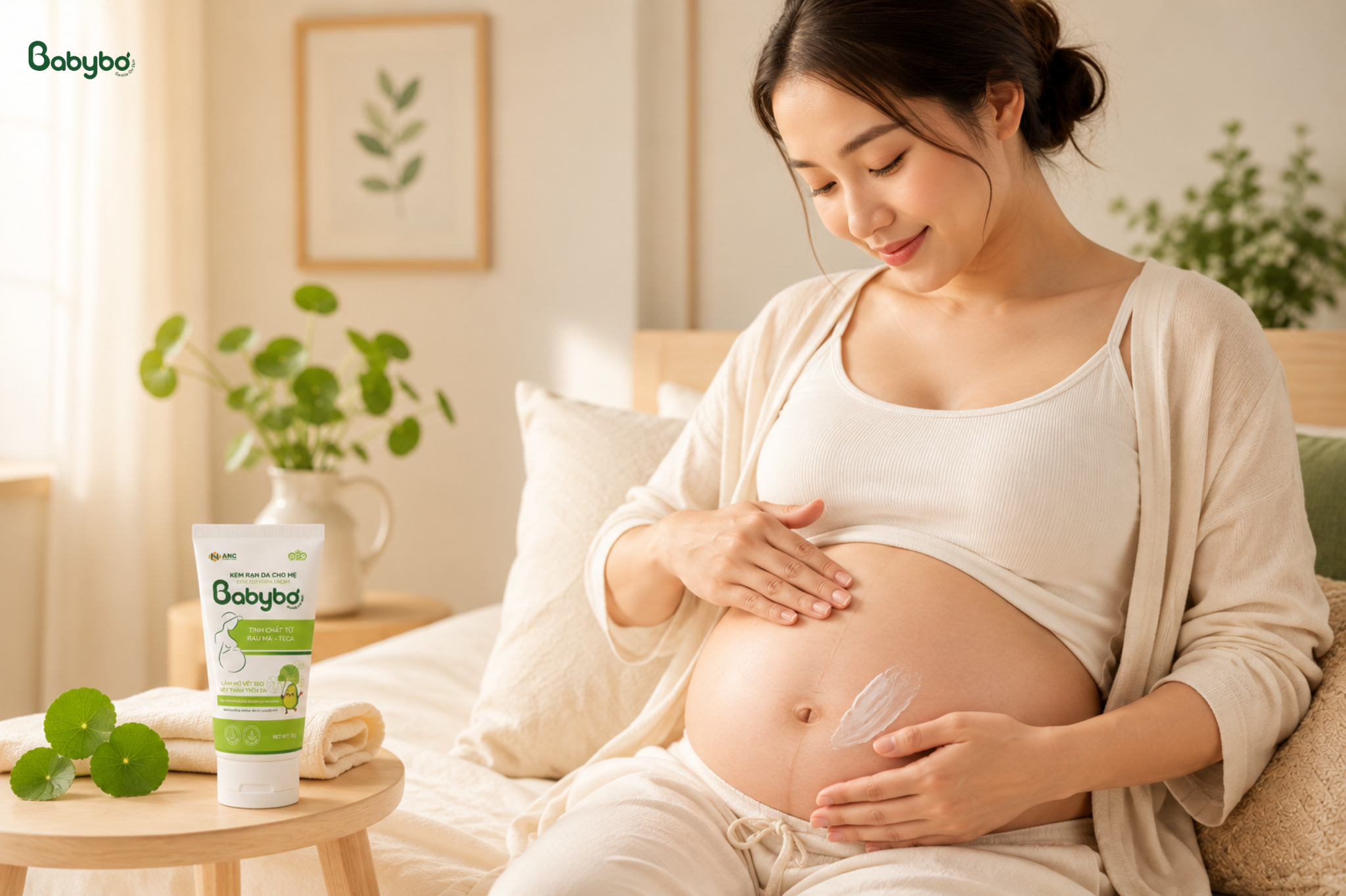 dưỡng ẩm da bầu với kem chống rạn