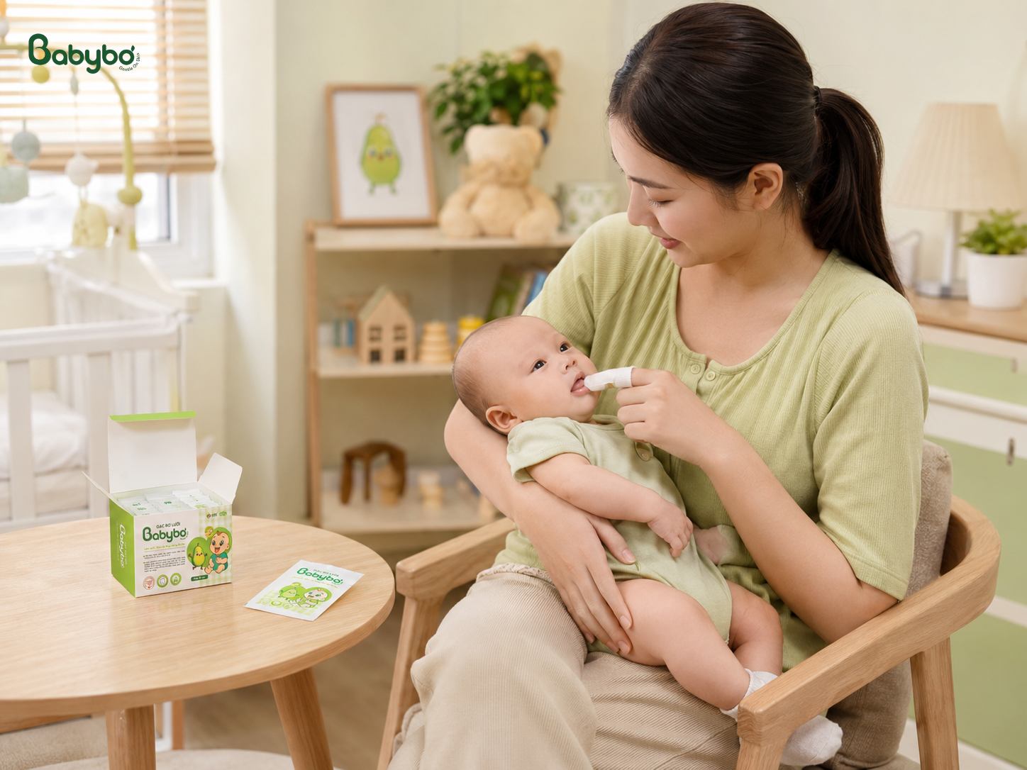 Mẹ dùng gạc rơ lưỡi Babybơ vệ sinh miệng cho bé sơ sinh nhẹ nhàng tại nhà