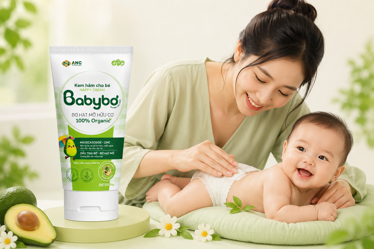mẹ sử dụng kem hăm babybo cho bé giúp bảo vệ da nhạy cảm và hạn chế hăm tã cho trẻ sơ sinh