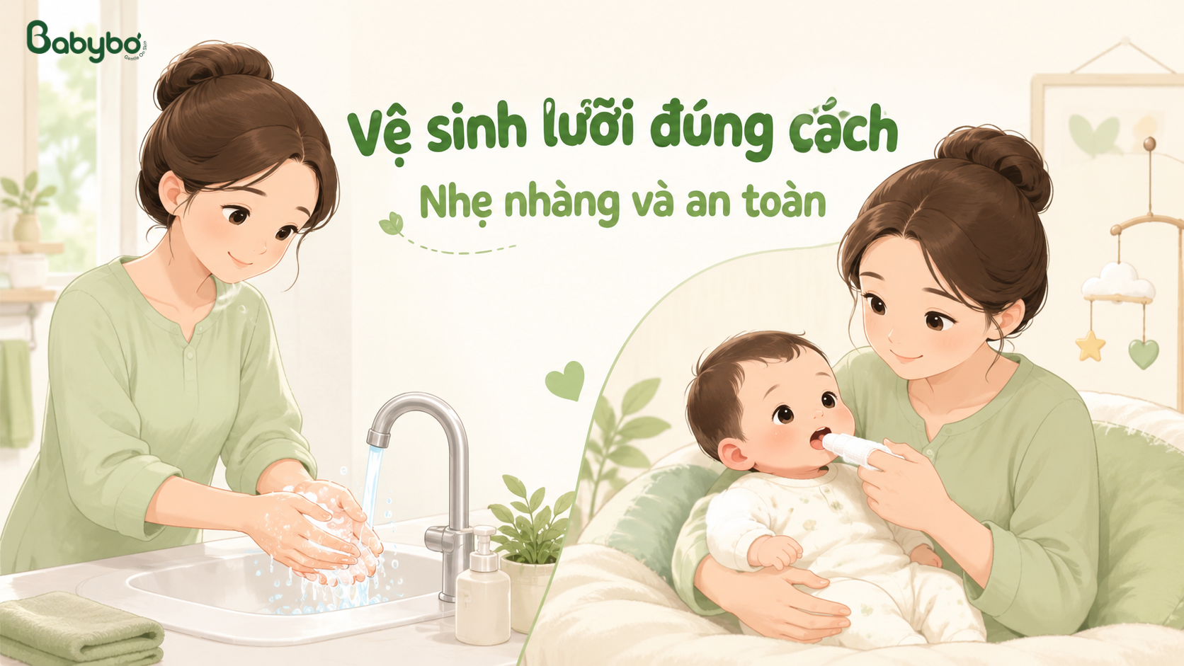 cách vệ sinh lưỡi cho bé an toàn bằng gạc mềm sạch