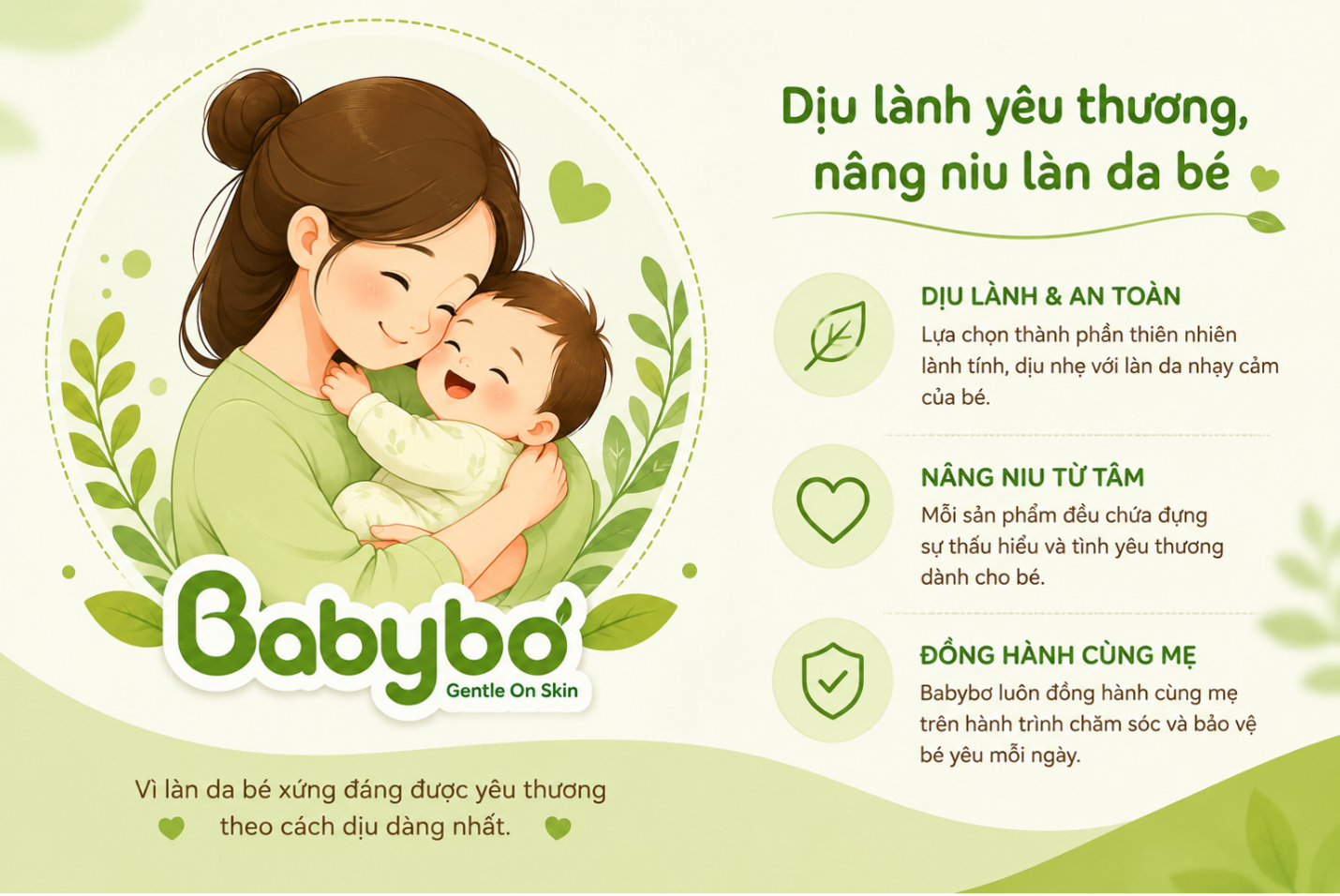 Làn da bé xứng đáng được yêu thương theo cách dịu dàng nhất.