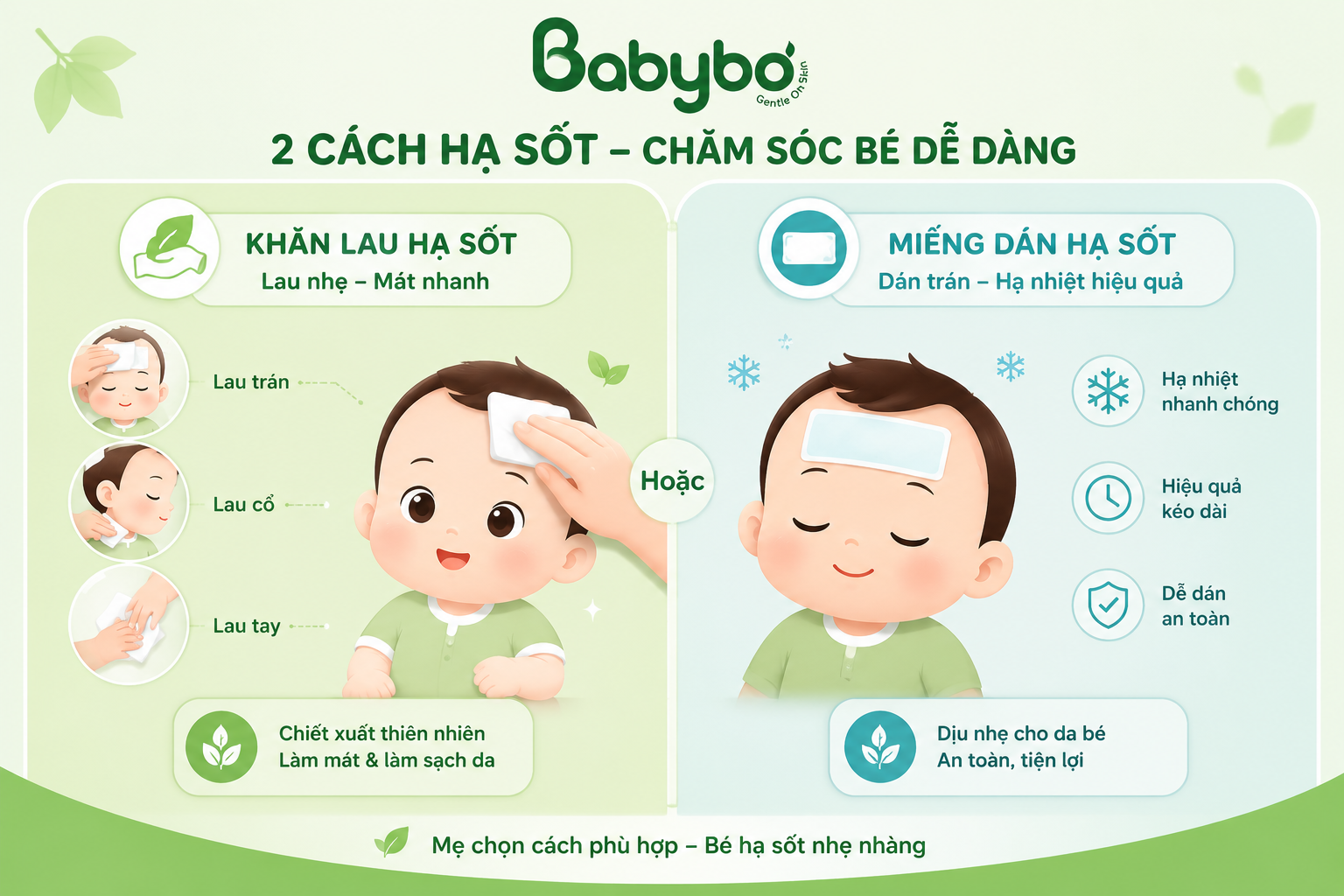 khăn hạ sốt cho bé loại nào tốt so với miếng dán hạ sốt