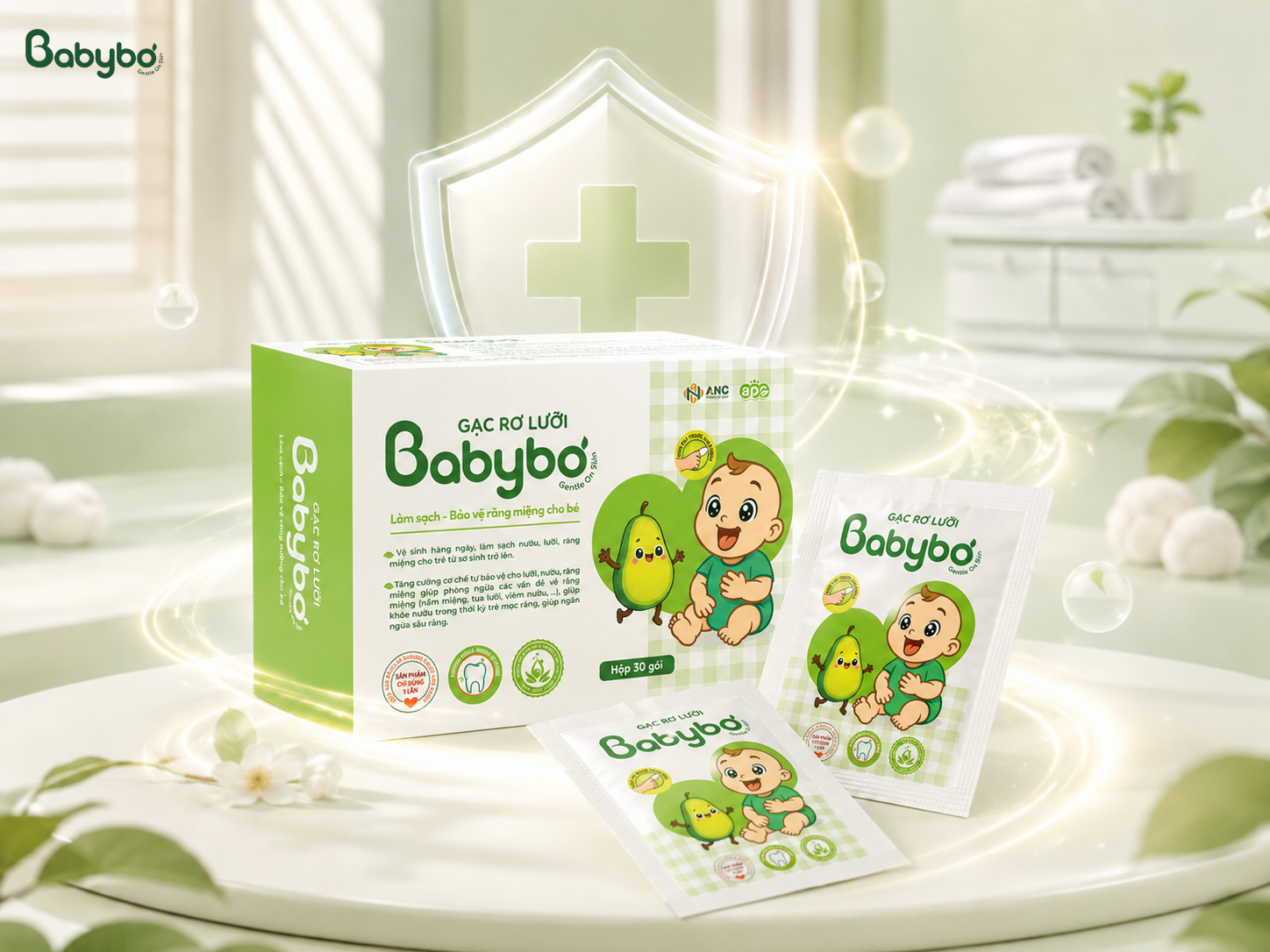 Gạc rơ lưỡi Babybơ đóng gói riêng ứng dụng công nghệ chiếu xạ sạch và an tâm cho bé