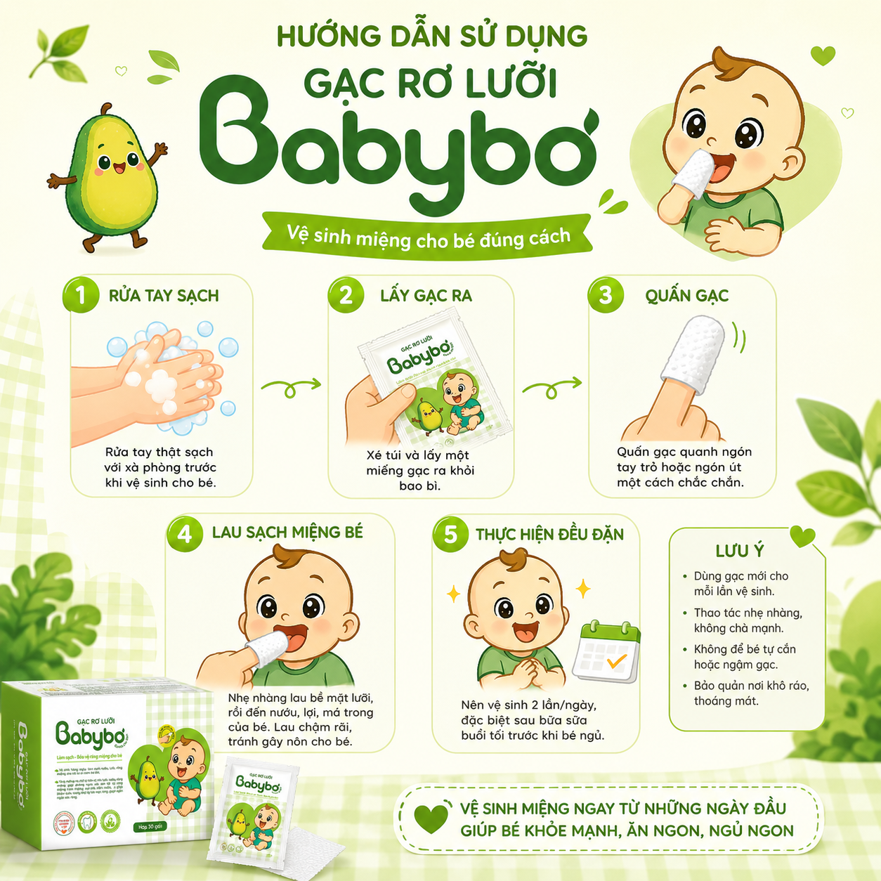 Hướng dẫn sử dụng gạc rơ lưỡi Babybơ.